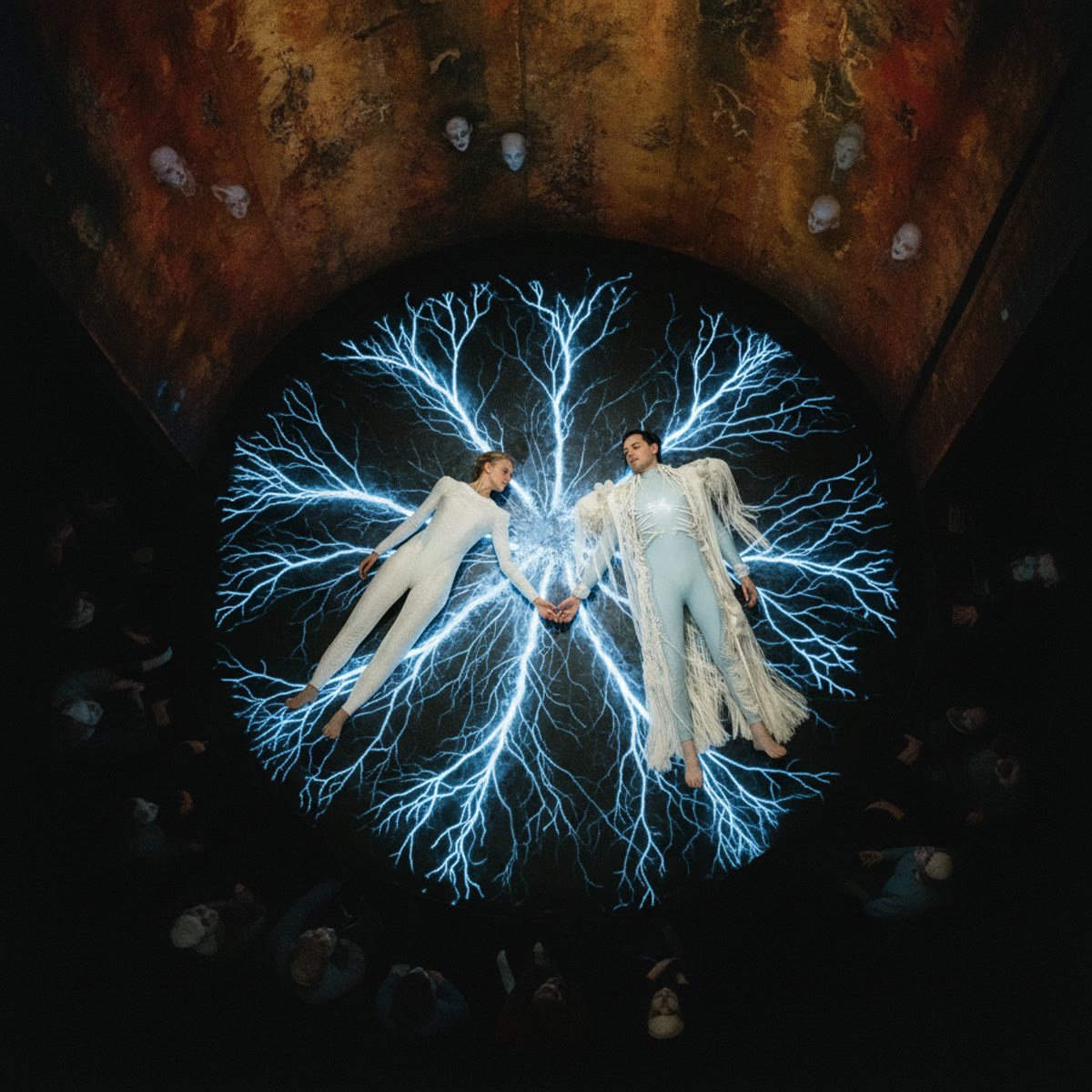 Mannlaus 2: The Last Door — Epilogue, overhead shot of two figures on a bioluminescent floor